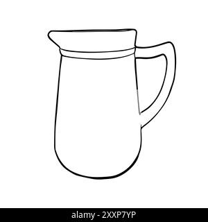 Jug Vector hand drawn illustration on isolated background. Sketch in line art style painted by black inks. Graphics outline element of kitchenware Stock Vector