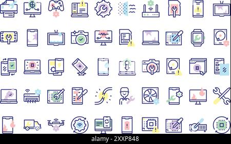 Devices repair icons collection is a vector illustration with editable stroke. Stock Vector