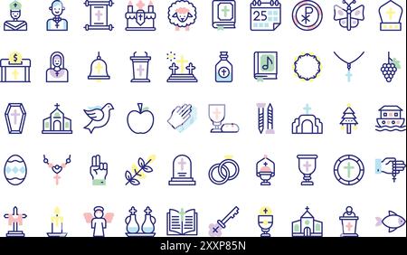 Christianity icons collection is a vector illustration with editable stroke. Stock Vector