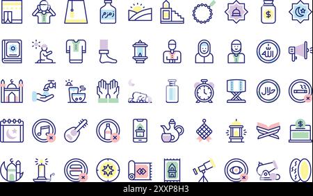 Ramadan icons collection is a vector illustration with editable stroke. Stock Vector