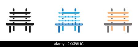 Bench icon outline collection or set in black and white Stock Vector