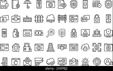 Protection and security icons collection is a vector illustration with editable stroke. Stock Vector