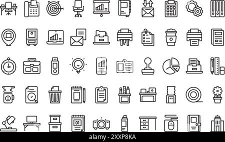 Workplace icons collection is a vector illustration with editable stroke. Stock Vector