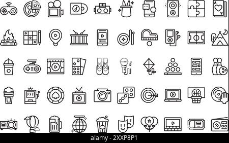 Entertainment icons collection is a vector illustration with editable stroke. Stock Vector