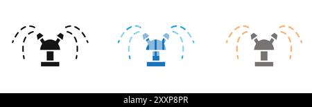 Automatic irrigation sprinklers icon outline collection or set in black and white Stock Vector