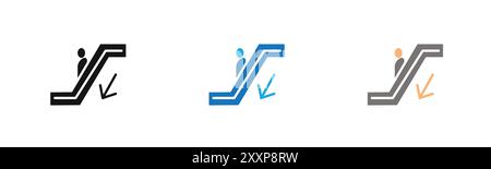 Escalator down icon outline collection or set in black and white Stock Vector