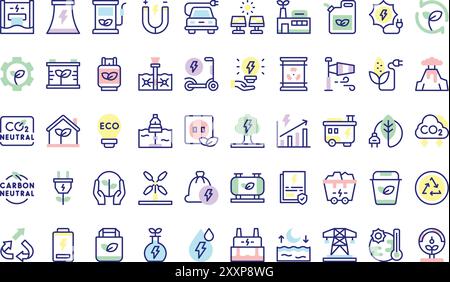 Renewable energy icons collection is a vector illustration with editable stroke. Stock Vector