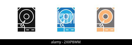 Hard disk drive icon outline collection or set in black and white Stock Vector