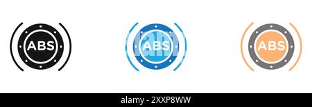 Automotive ABS icon outline collection or set in black and white Stock Vector