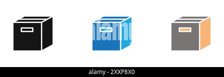 Box icon outline collection or set in black and white Stock Vector