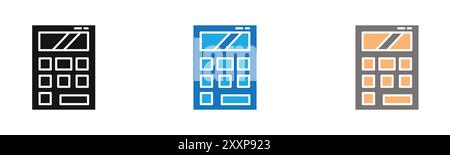 Calculator icon outline collection or set in black and white Stock Vector