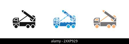 Missile Launcher icon outline collection or set in black and white Stock Vector