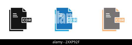 CDR file icon outline collection or set in black and white Stock Vector