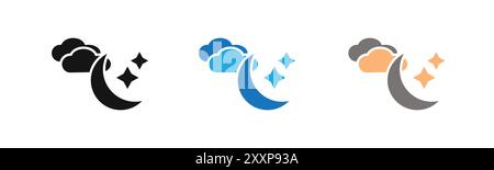 Moon and stars icon outline collection or set in black and white Stock Vector