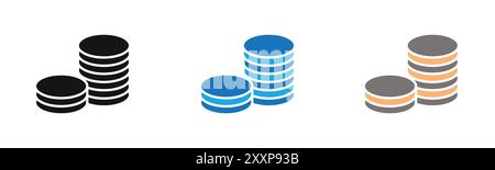 Coin stack icon outline collection or set in black and white Stock Vector