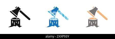 Deforestation icon outline collection or set in black and white Stock Vector