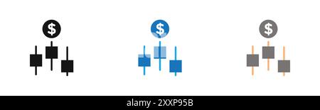 Forex stock market icon outline collection or set in black and white Stock Vector