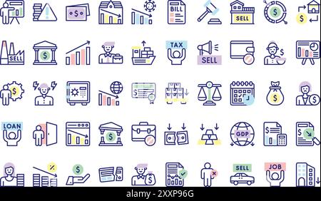 Economic crisis icons collection is a vector illustration with editable stroke. Stock Vector
