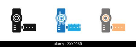 Handy Cam Icon outline collection or set in black and white Stock Vector
