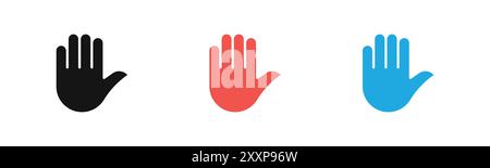 Raised Hand icon outline collection or set in black and white Stock Vector