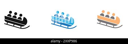 Bobsleigh icon outline collection or set in black and white Stock Vector