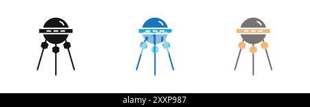Satellite apparatus icon outline collection or set in black and white Stock Vector