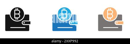 bitcoin wallet icon outline collection or set in black and white Stock Vector
