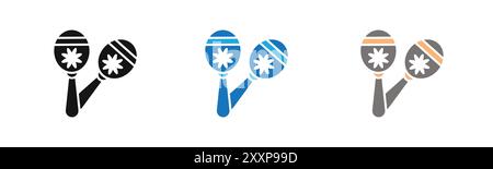 Maracas icon outline collection or set in black and white Stock Vector
