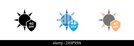Sun protection factor 40 icon outline collection or set in black and white Stock Vector
