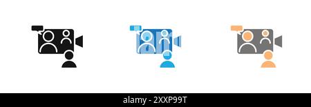 Video chat conference icon outline collection or set in black and white Stock Vector