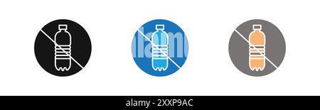 No plastic bottle icon outline collection or set in black and white Stock Vector