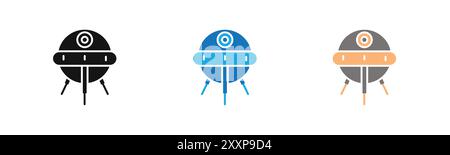 Linear sputnik icon outline collection or set in black and white Stock Vector