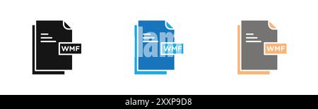 WMF File Document Icon outline collection or set in black and white Stock Vector