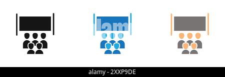 cinema audience icon outline collection or set in black and white Stock Vector