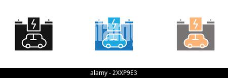 Car battery icon outline collection or set in black and white Stock Vector