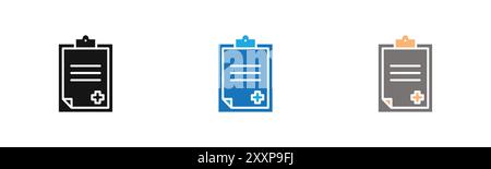 medical clipboard form icon outline collection or set in black and white Stock Vector