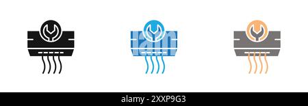 Repair air conditioner icon outline collection or set in black and white Stock Vector