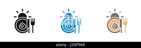 Sunrise Breakfast Icon outline collection or set in black and white Stock Vector