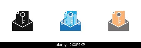 Email security key icon outline collection or set in black and white Stock Vector