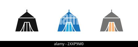 Tent icon outline collection or set in black and white Stock Vector