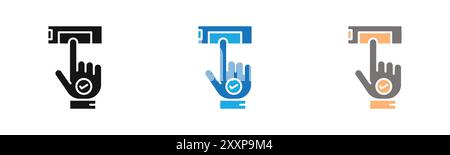 Finger authentication icon outline collection or set in black and white Stock Vector