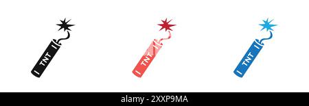 TNT dynamite icon outline collection or set in black and white Stock Vector