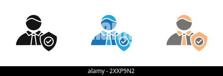 User protection shield icon outline collection or set in black and white Stock Vector