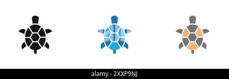 turtle icon outline collection or set in black and white Stock Vector