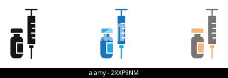 Covid 19 vaccine icon outline collection or set in black and white Stock Vector