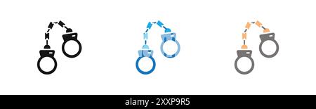 Handcuffs icon outline collection or set in black and white Stock Vector