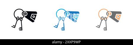 Key Chain Icon outline collection or set in black and white Stock Vector