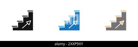 stairs icon outline collection or set in black and white Stock Vector