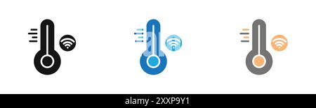 smart temperature icon outline collection or set in black and white Stock Vector