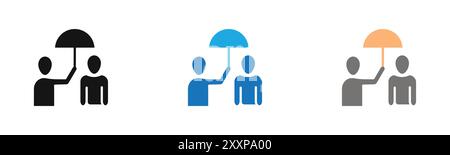 Umbrella sharing Icon outline collection or set in black and white Stock Vector